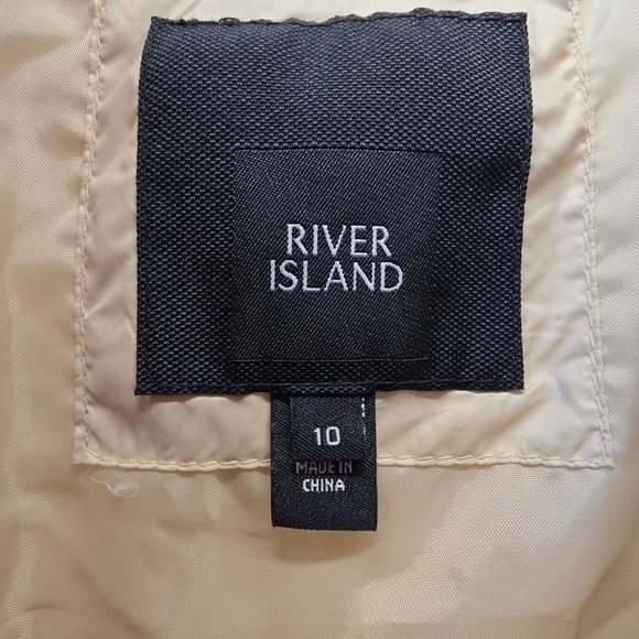 River Island Padded Quilted Long Coat Womens 6 Cream Maxi Aysmmetrical Luxury - Picture 5 of 16